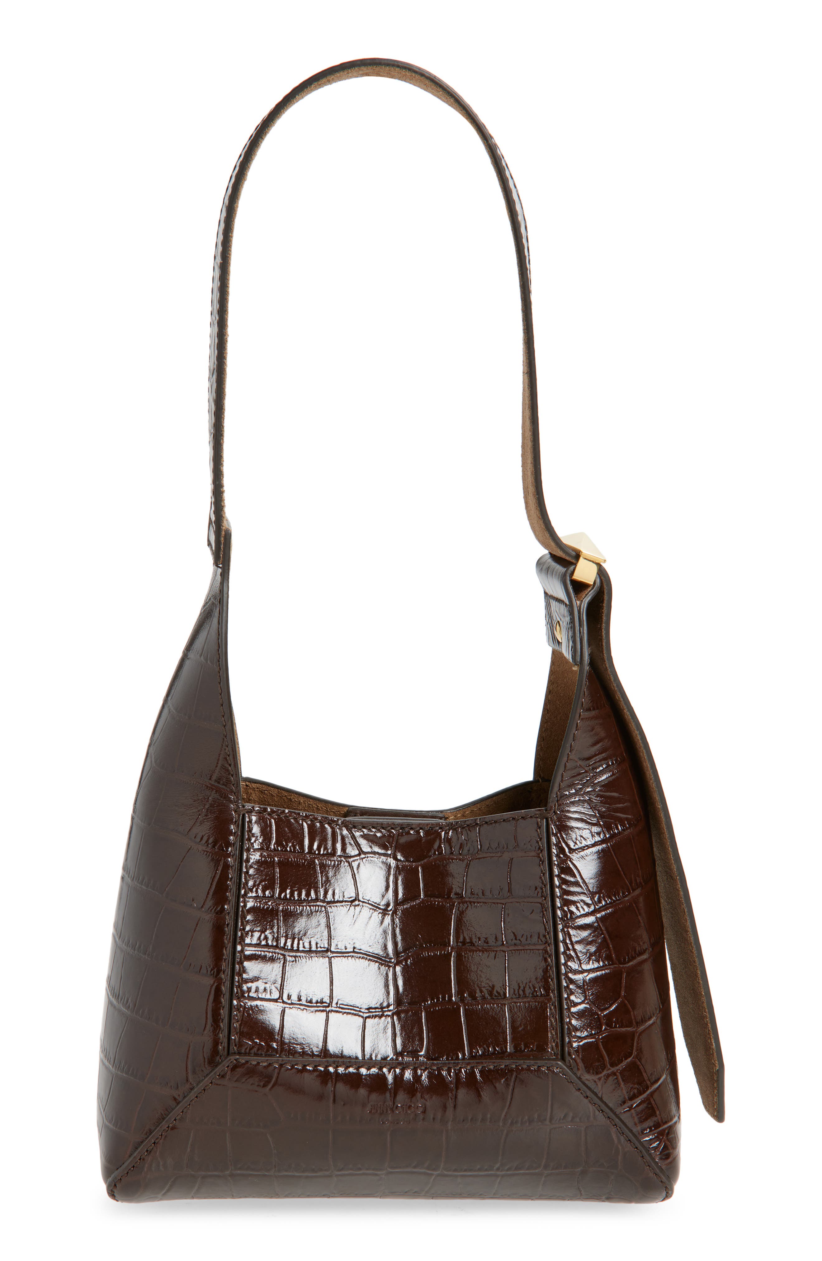 Jimmy Choo Small Diamond Croc Embossed Leather Hobo Bag, Alternate, color, Chocolate/ Gold