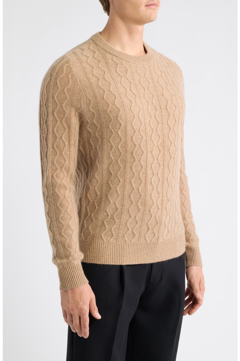 Cable Knit Cashmere Crewneck Sweater, Alternate, color, TAN GAZELLE HEATHER
