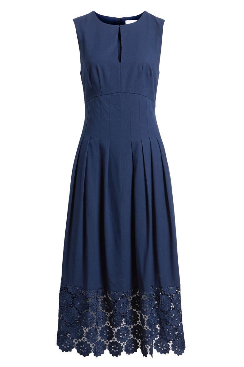 Pintuck & Lace Detail Sleeveless Dress, Alternate, color, NAVY