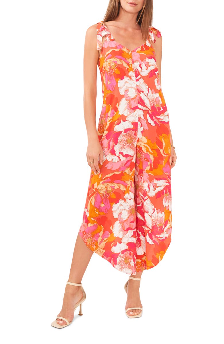 Vince Camuto Floral Shoulder Tie V-Neck Jumpsuit, Main, color, 