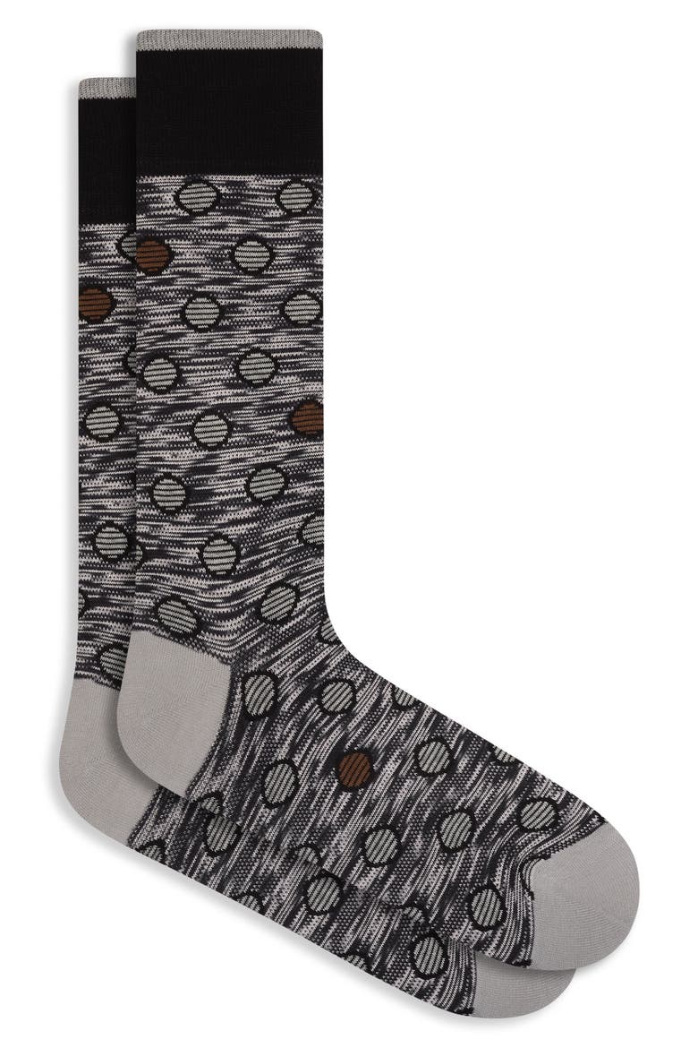 Space Dye Dot Cotton Blend Dress Socks, Main, color, BLACK