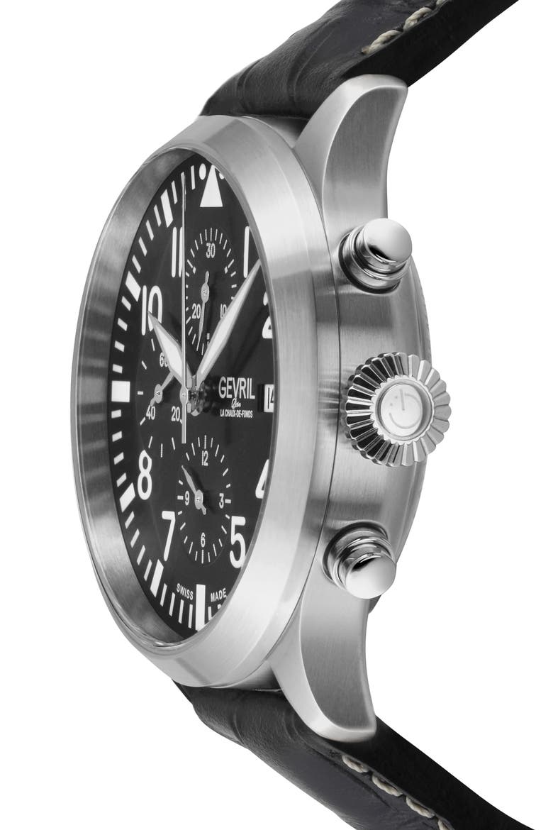 Vaughn Automatic Chronograph Leather Strap Watch, 44mm, Alternate, color, BLACK