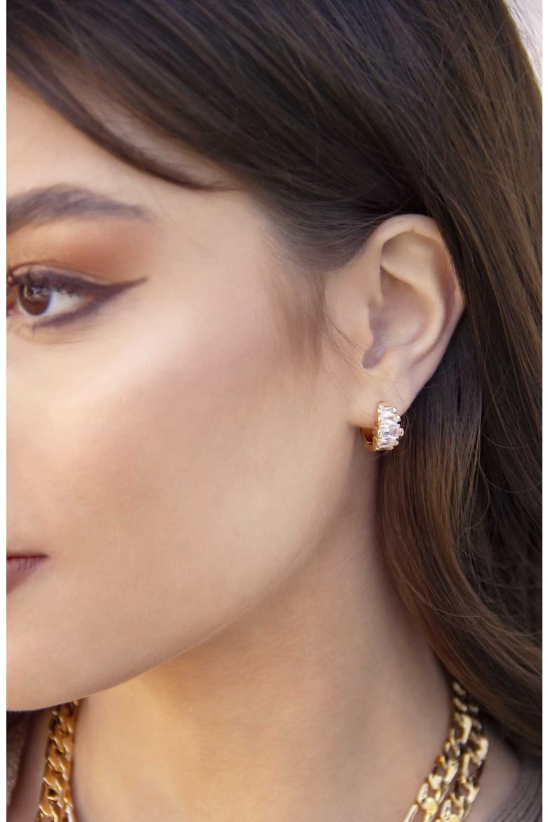 Crystal Huggie Earrings, Alternate, color, GOLD