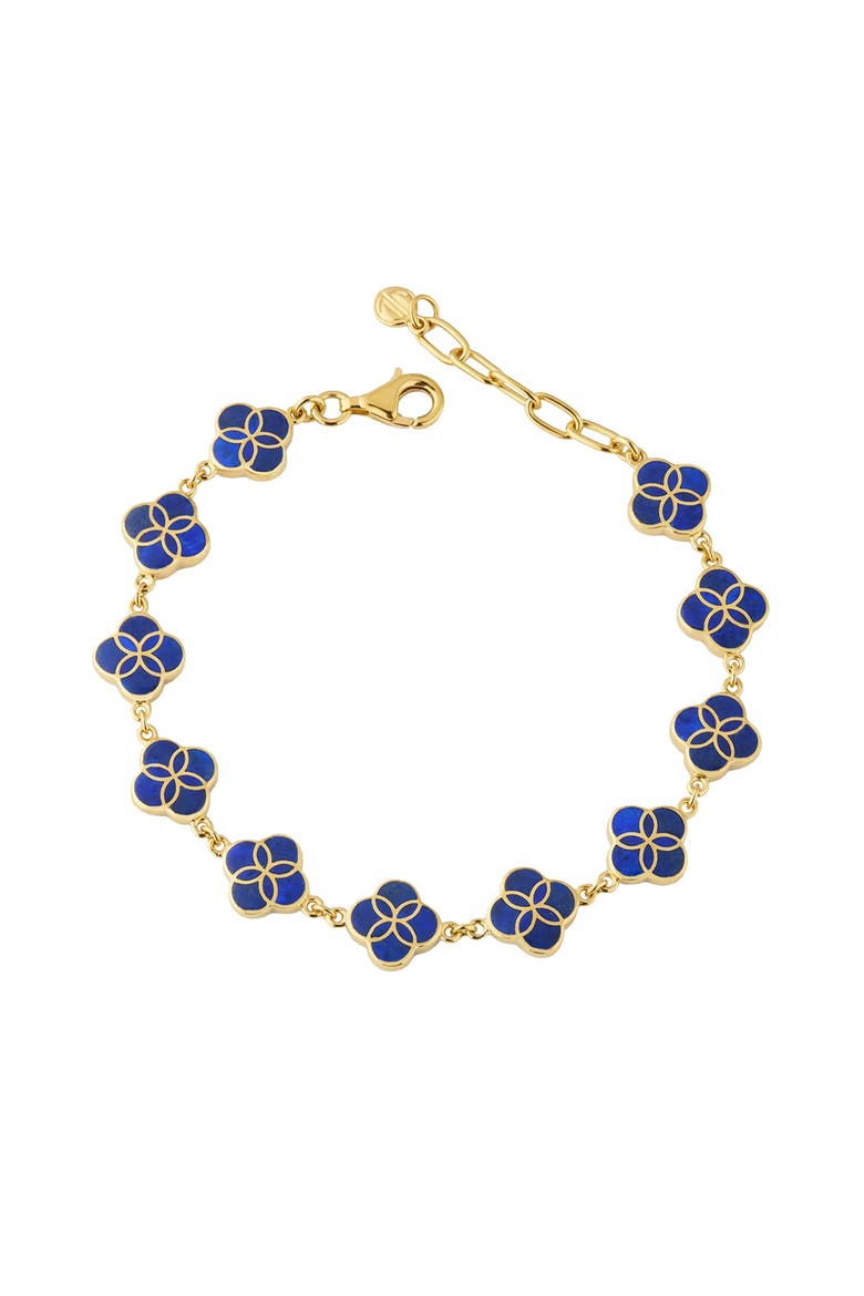 Sterling With 18K Gold Overlay And Gemstones All Over Petal Bracelet, Alternate, color, Blue