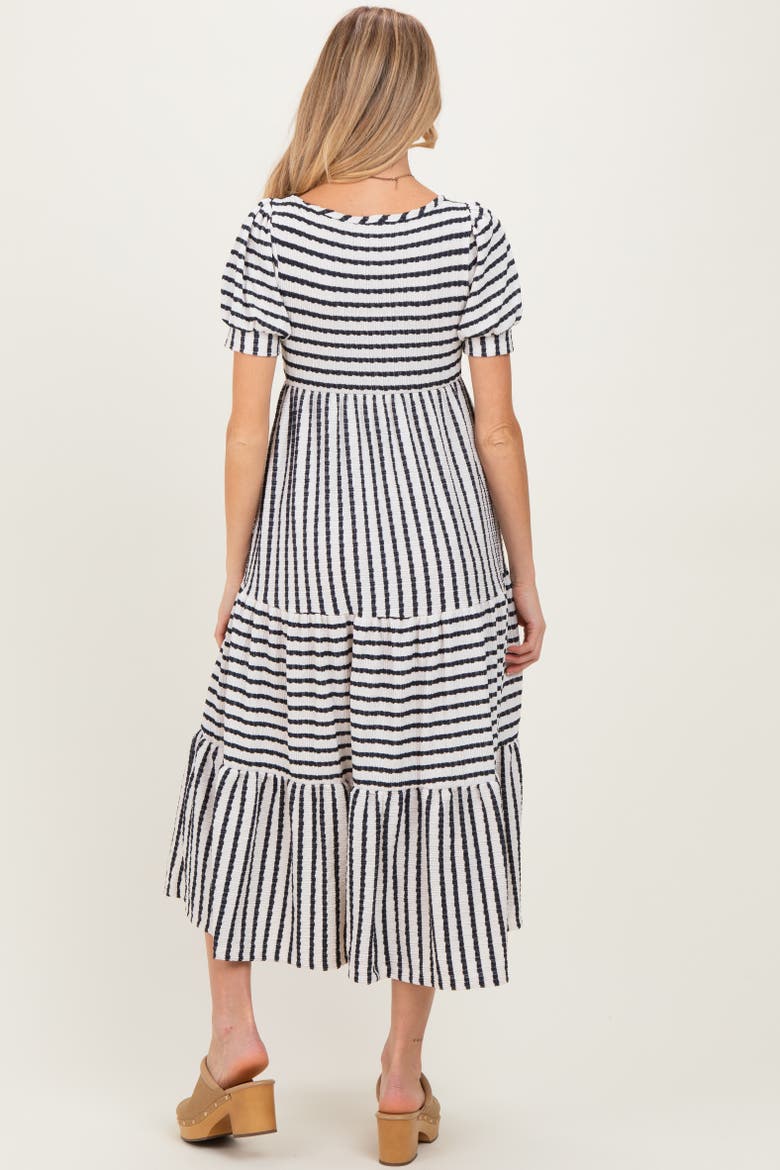 Striped Short Sleeve Tiered Maxi Dress, Alternate, color, Navy Blue