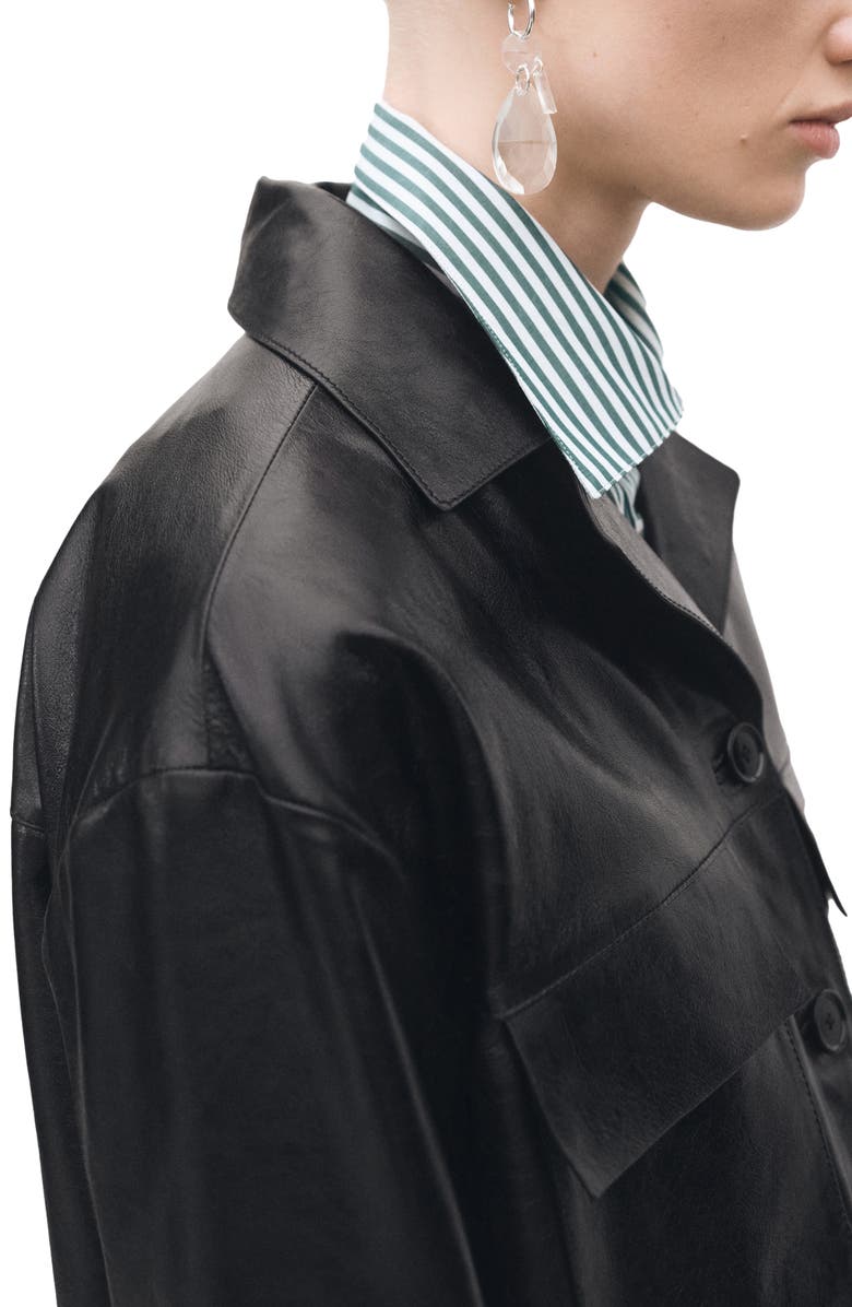 MANGO Patch Pocket Leather Jacket, Alternate, color, 