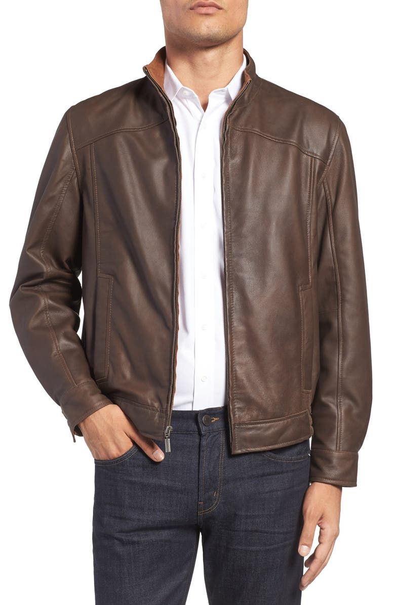 Missani Le Collezioni Leather Bomber Jacket, Main, color, 