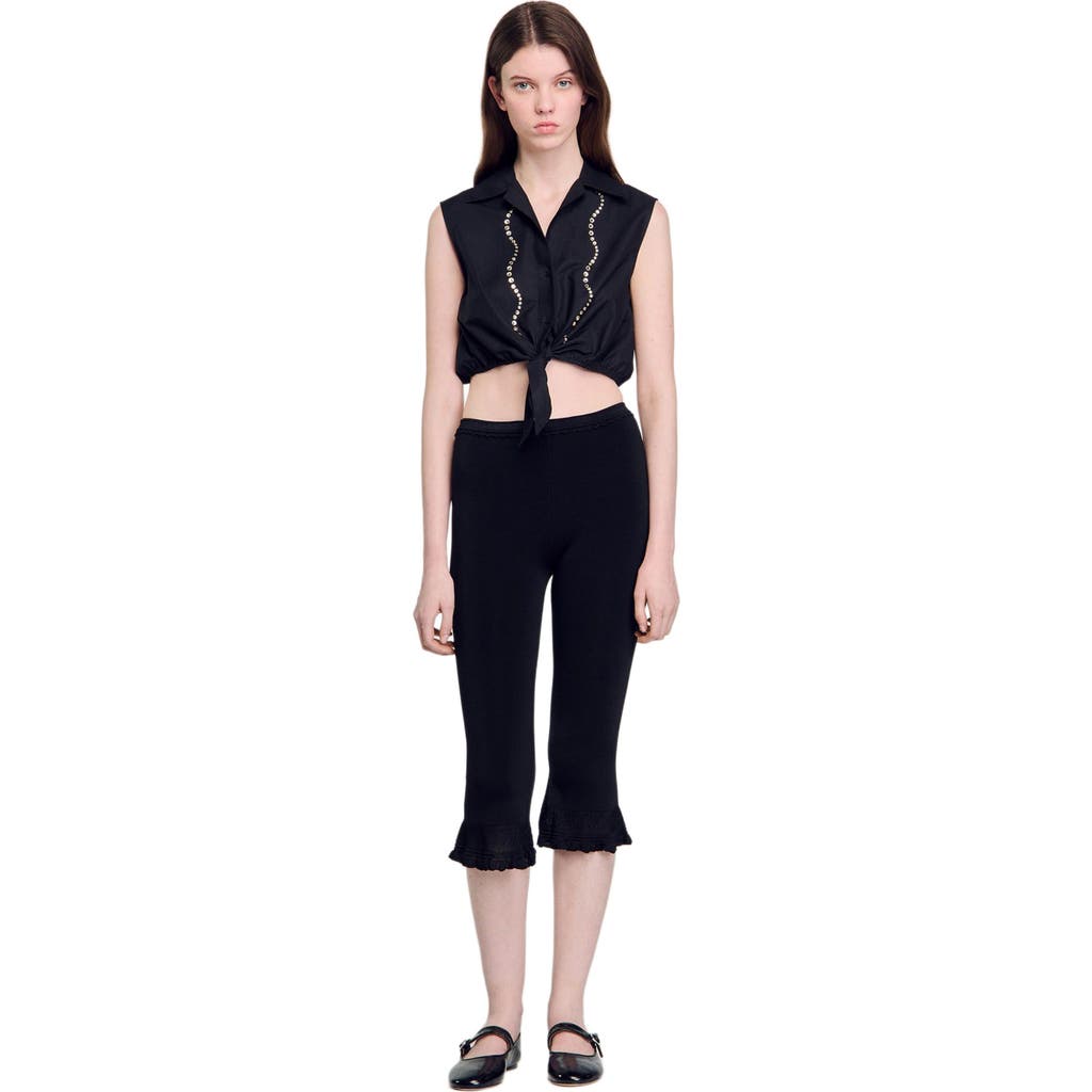Sandro Tel Embellished Cropped Shirt In Black
