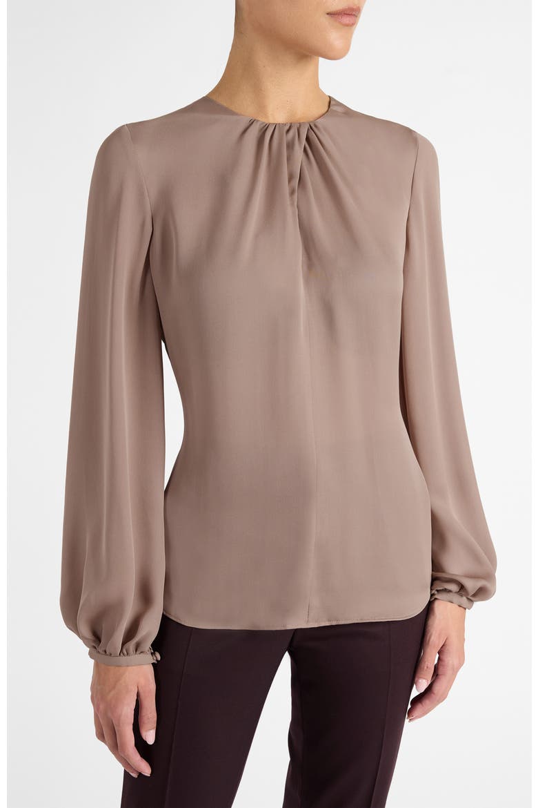 Elena Long Sleeve Twist Neckline Blouse in Silk Charmeuse, Main, color, DUSTY MAUVE