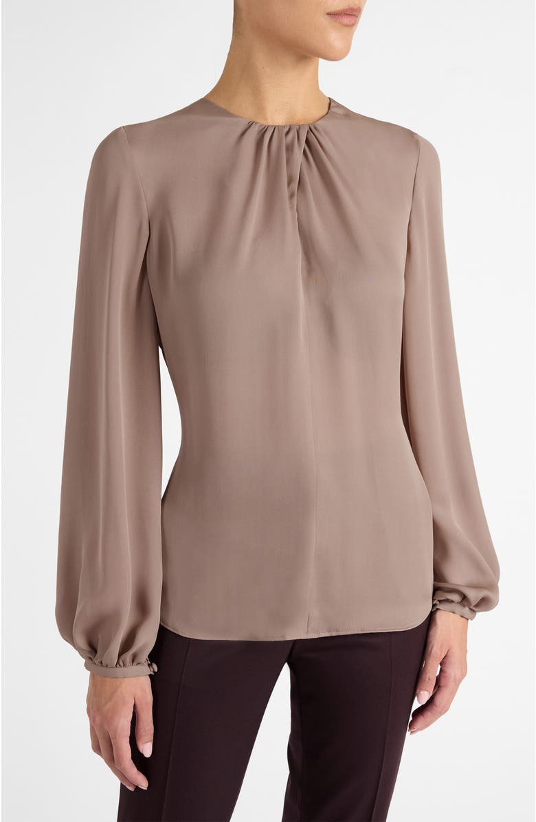 Santorelli Elena Long Sleeve Twist Neckline Blouse in Silk Charmeuse, Main, color, Dusty Mauve