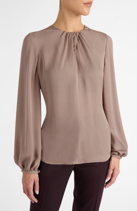 Elena Long Sleeve Twist Neckline Blouse in Silk Charmeuse