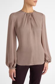 Santorelli Elena Long Sleeve Twist Neckline Blouse in Silk Charmeuse