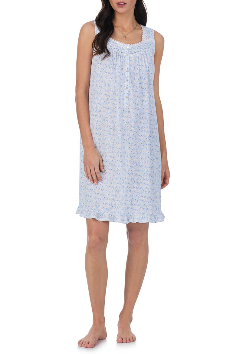 Floral Sleeveless Short Cotton Nightgown, Main, color, WHITE MULTI