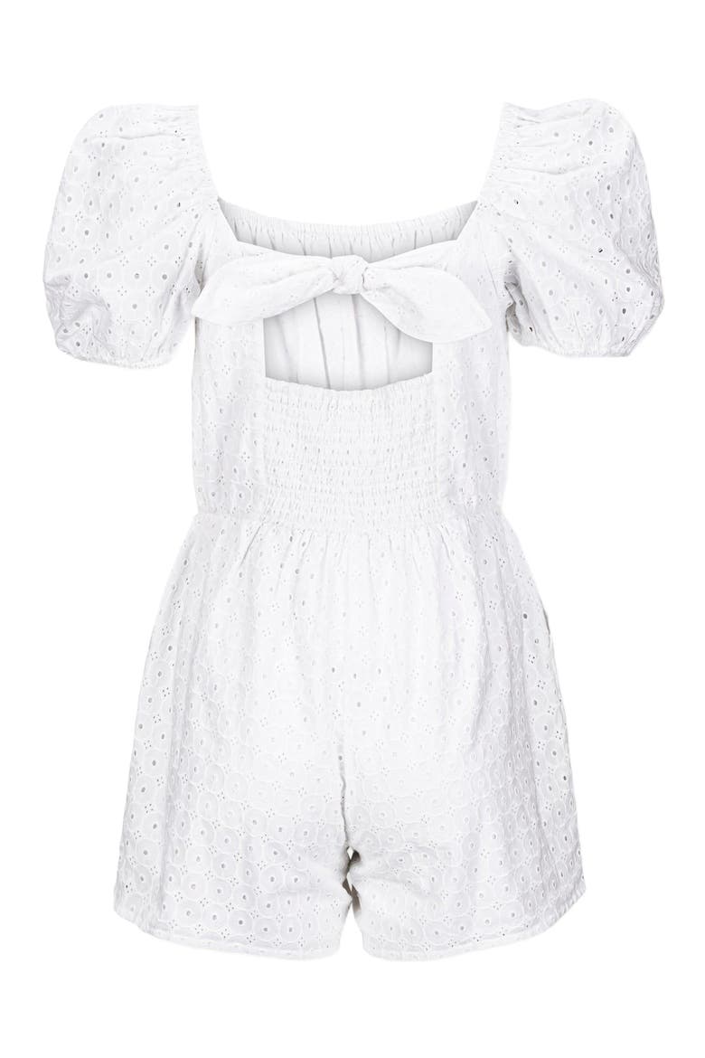 Women's Organic Puff Sleeve Eyelet Romper, Alternate, color, White Circle Grid Eyelet
