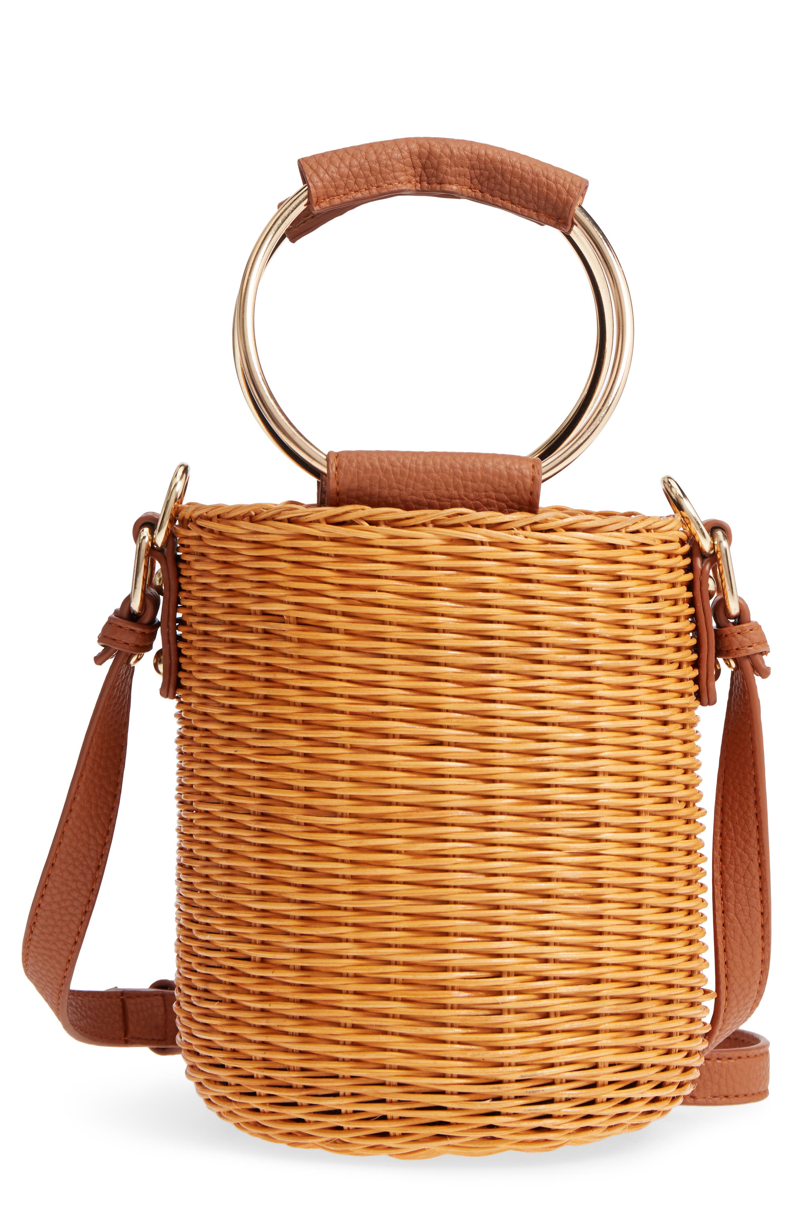 Malibu Skye Metal Handle Straw Bucket Bag, Main, color, 