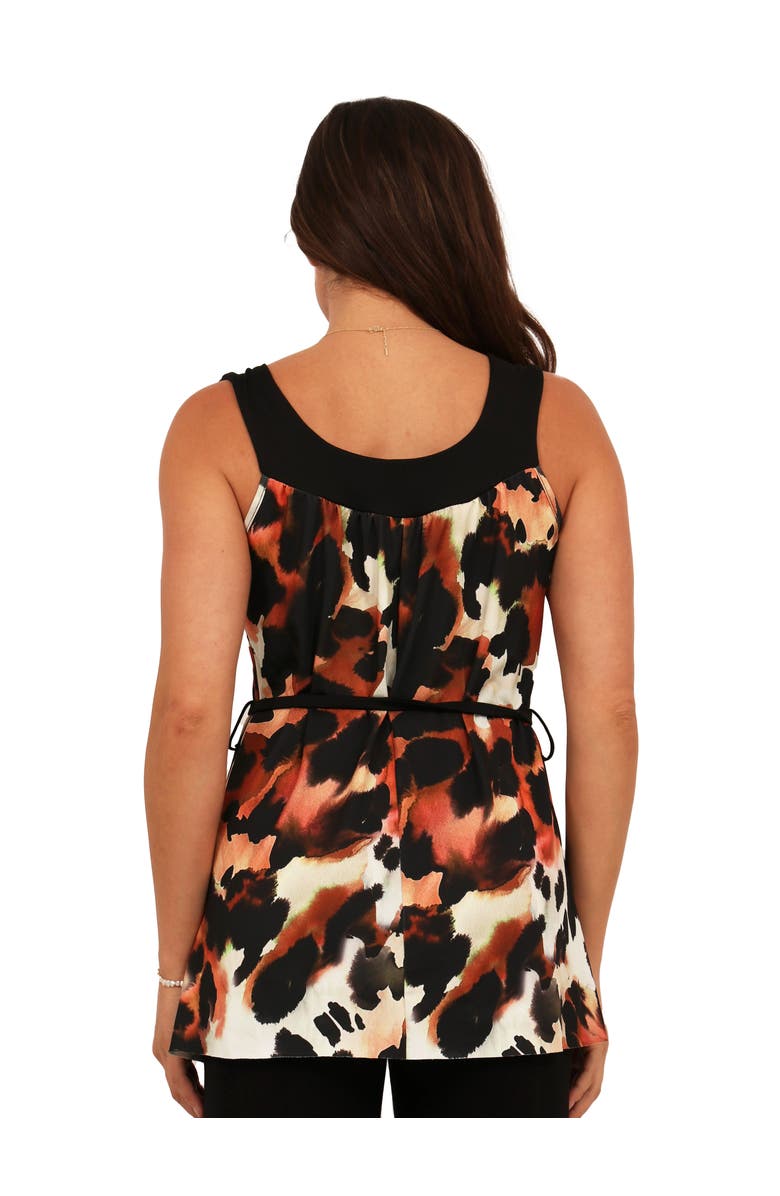 24seven Comfort Apparel Womens Essential Cheetah Print Scoop Neck Sleeveless Waist Tie Top, Alternate, color, White Multi