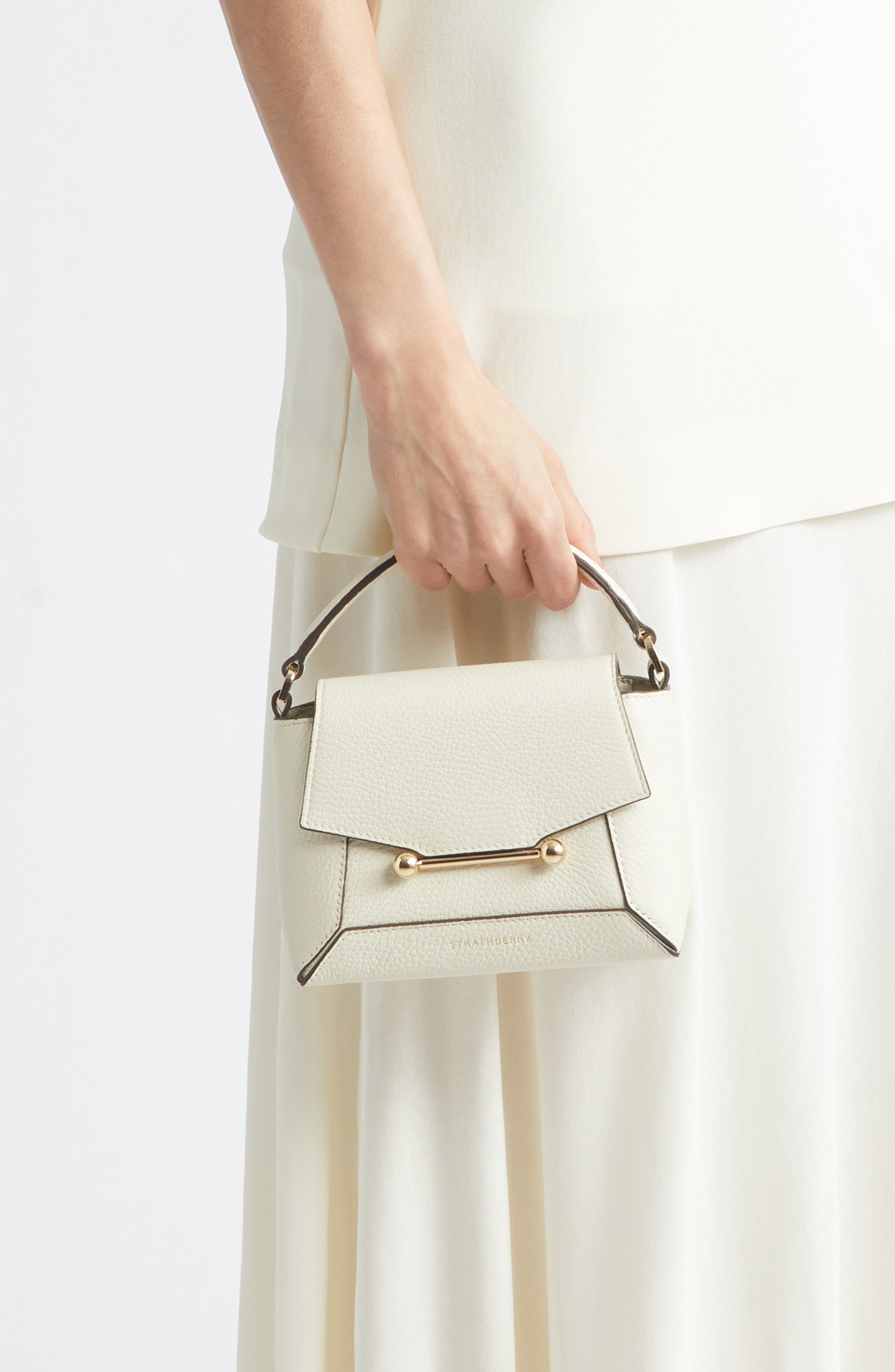 Strathberry Nano Mosaic Grained Leather Top Handle Bag, Alternate, color, Vanilla