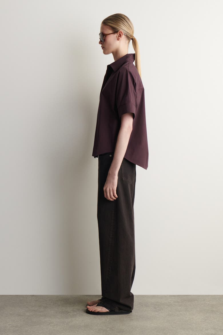 Oversized Short-sleeved Cotton Shirt, Alternate, color, PLUM
