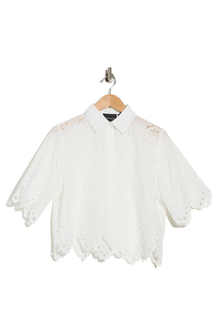 Eyelet Button Front Top, Alternate, color, WHITE