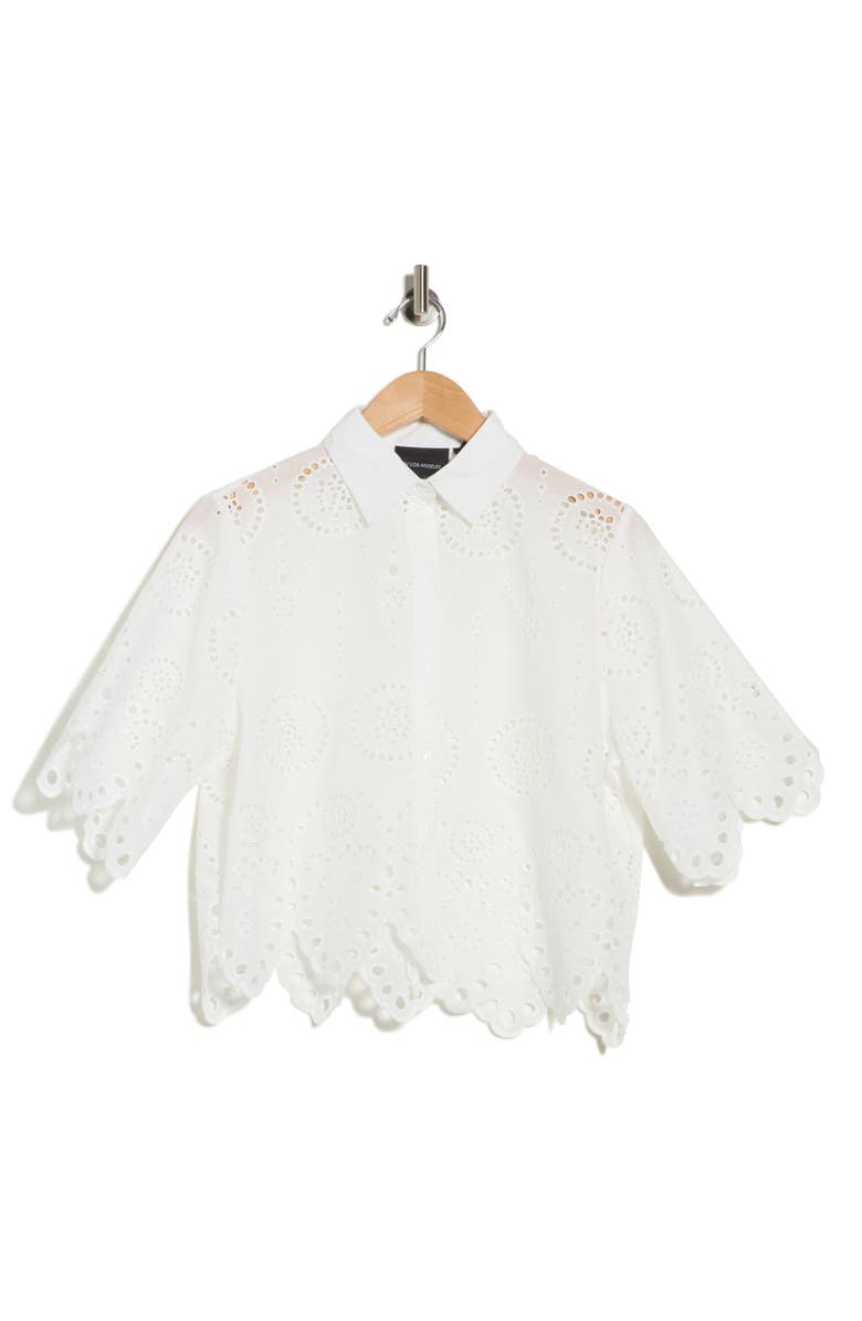 Forgotten Grace Eyelet Button Front Top, Alternate, color, White