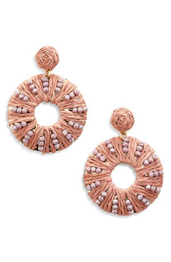 Tasha Raffia Wrap Drop Earrings In Raspberry