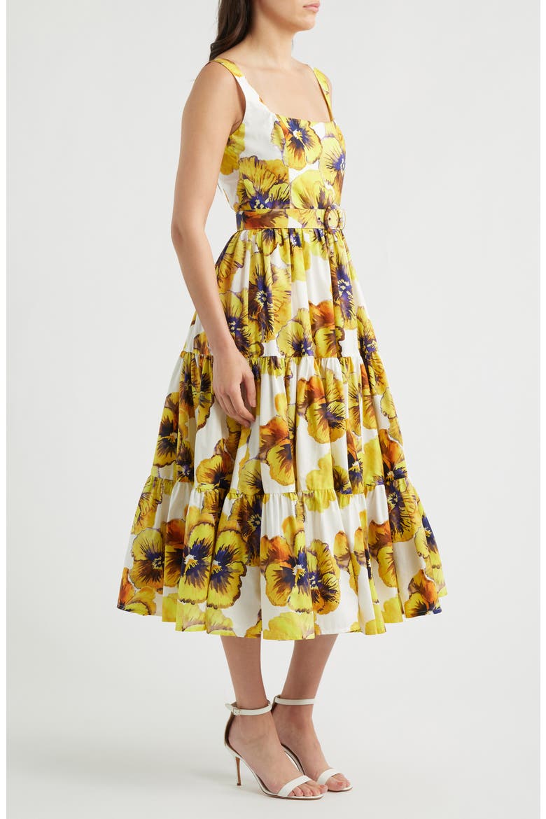 Helena Floral Cotton Cocktail Midi Dress, Alternate, color, YELLOW