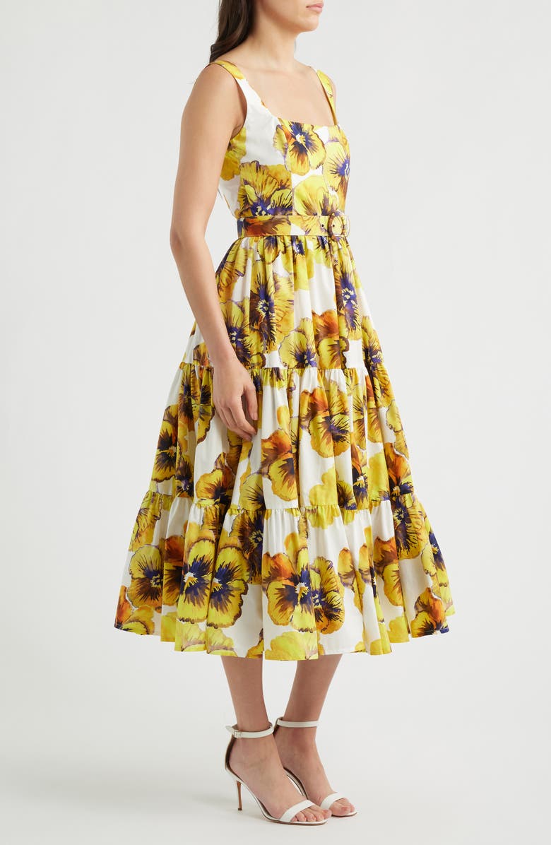 NADINE MERABI Helena Floral Cotton Cocktail Midi Dress, Alternate, color, Yellow