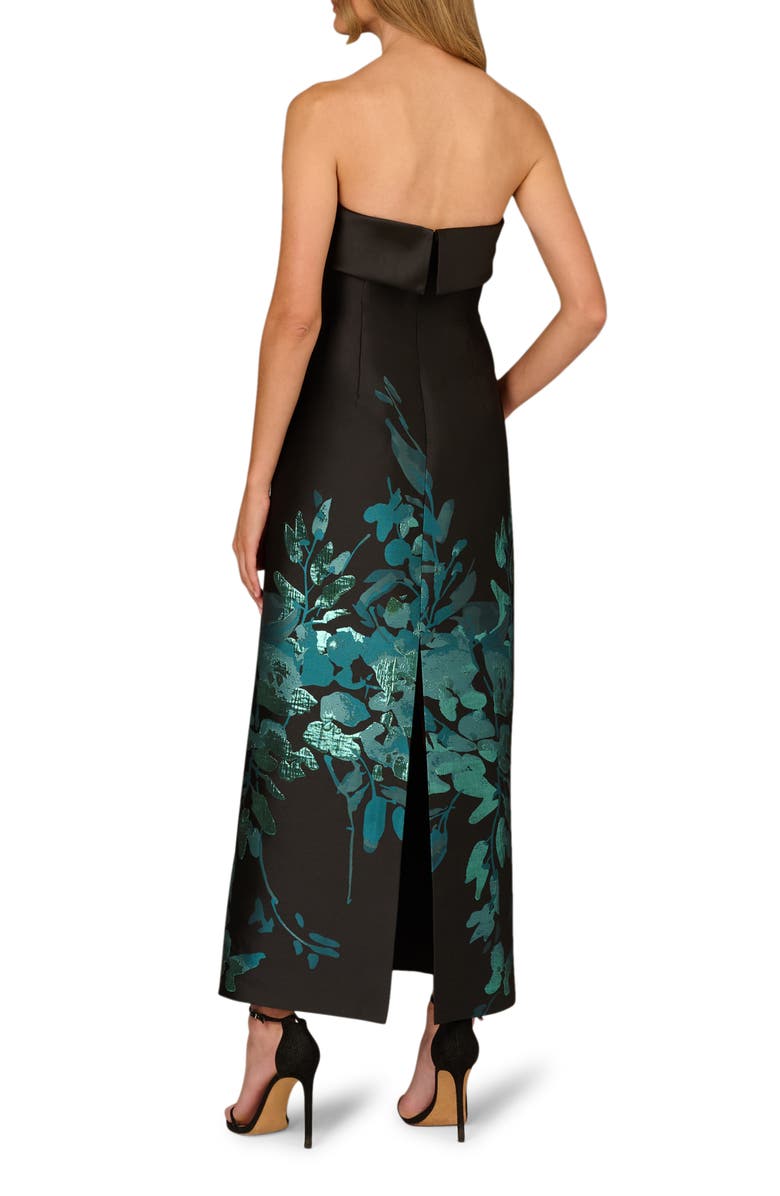 Aidan Mattox Metallic Floral Jacquard Strapless Gown, Alternate, color, Black/ Teal