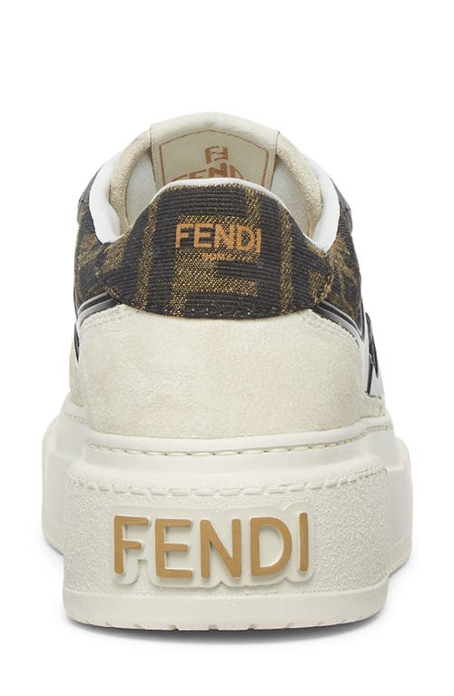 Fendi Canvas And White Suede Platform Low-tops In Crema/tobacco