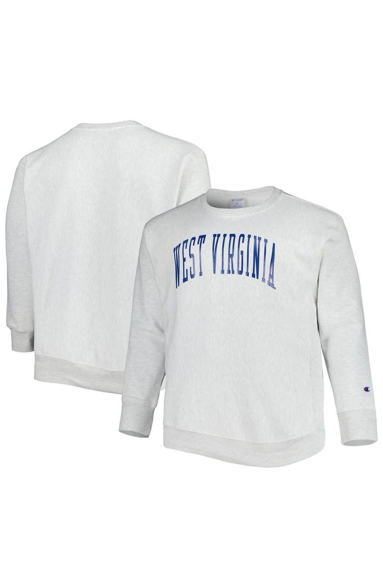 Champion Men's Champion Heathered Gray West Virginia Mountaineers Big & Tall Reverse Weave Fleece Crewneck Pullover Sweatshirt, Main, color, Heather Gray