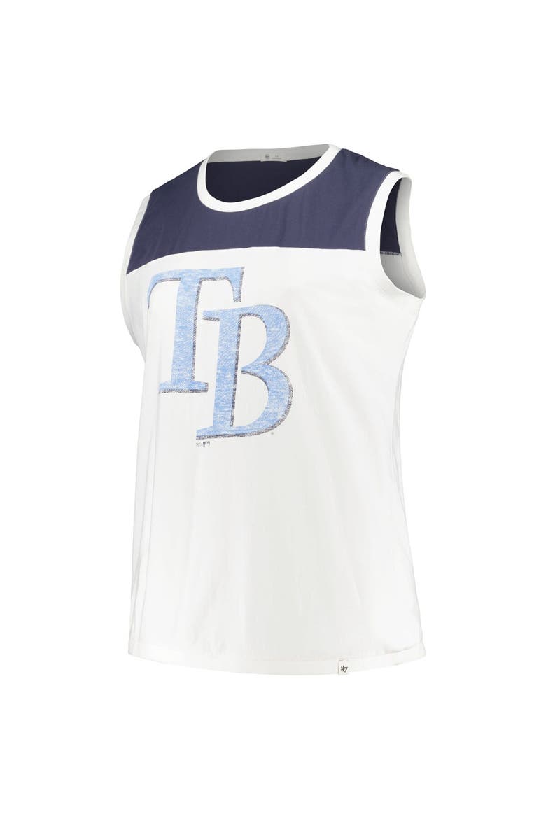Women's '47 White/Navy Tampa Bay Rays Plus Size Waist Length Muscle Tank Top, Alternate, color, White