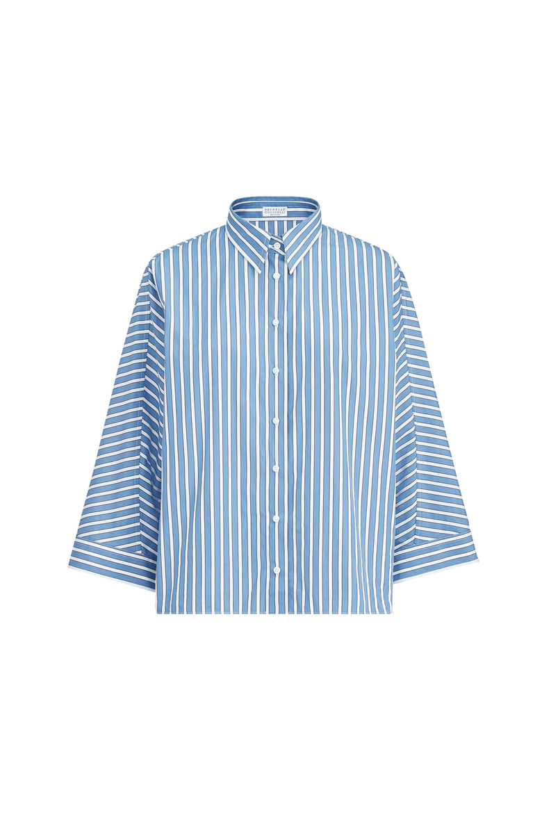 Striped poplin shirt, Alternate, color, Azure