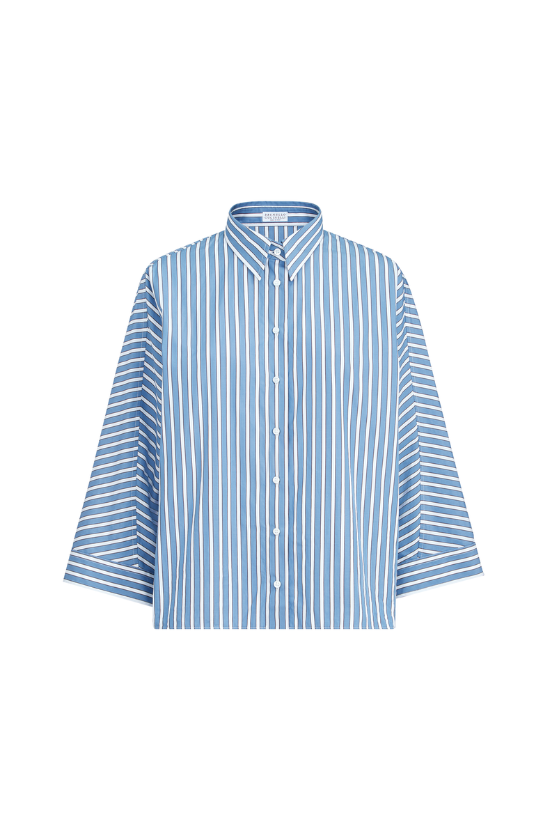 Brunello Cucinelli Striped poplin shirt, Alternate, color, Azure