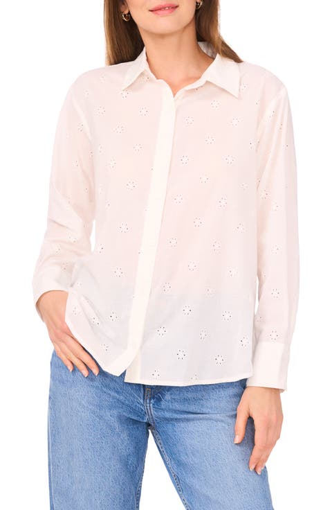 Cotton Eyelet Button-Up Shirt