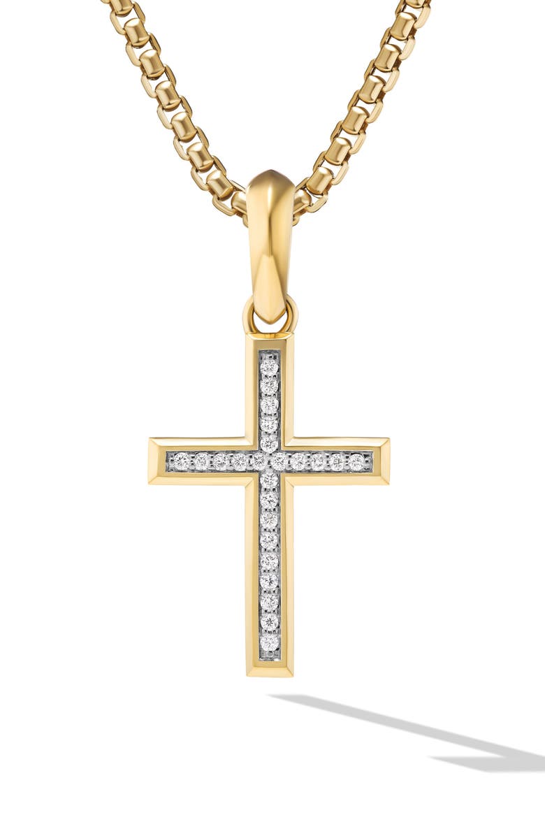 David Yurman Cross Pendant in 18K Yellow Gold with Diamonds, Main, color,