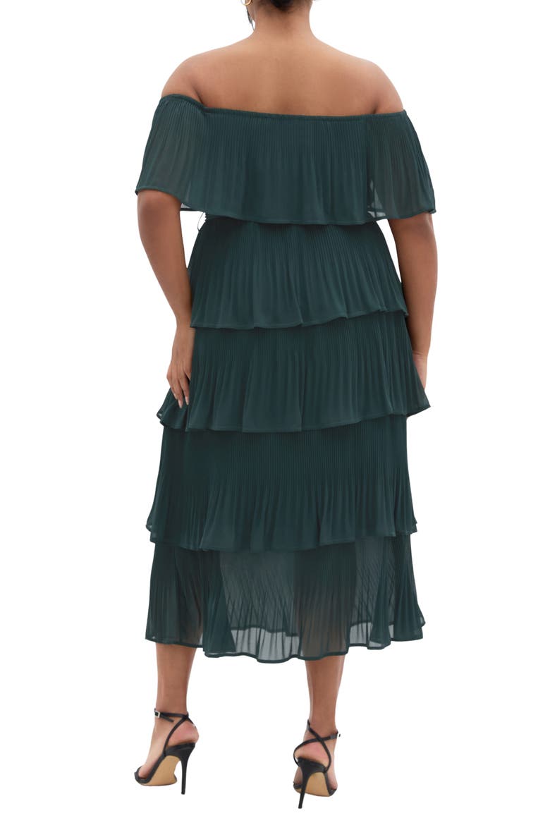 Night Garden Off the Shoulder Tiered Dress, Alternate, color, GREEN TEAL