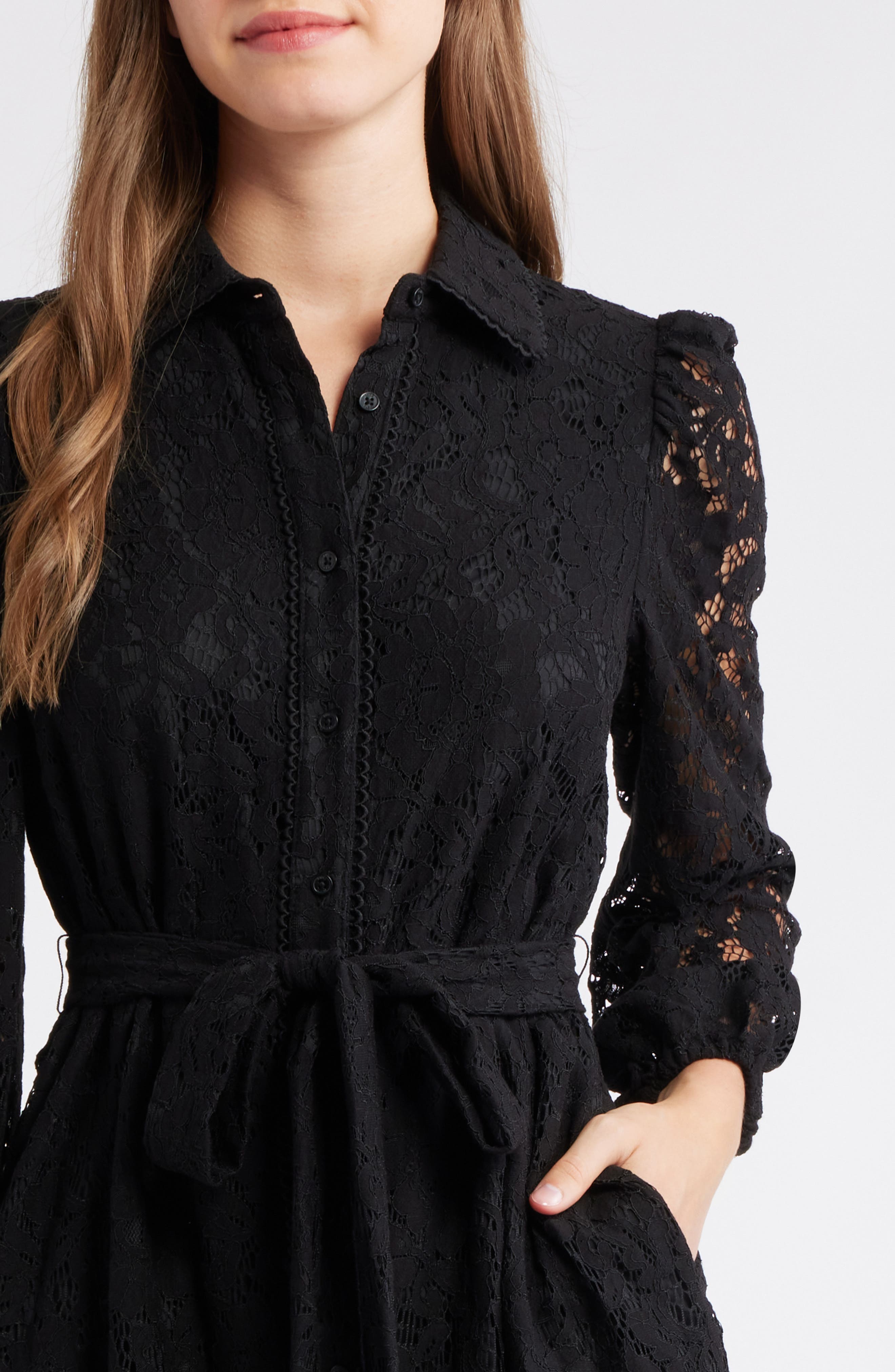 lace shirt dress with sleeves Women's Slice Of Heaven Lace Shirt Dress in White