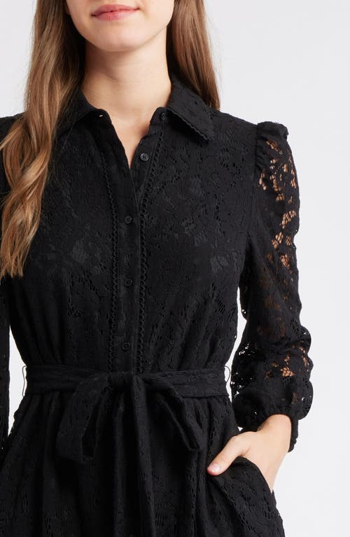 Anne Klein Long Sleeve Lace Shirtdress In Black