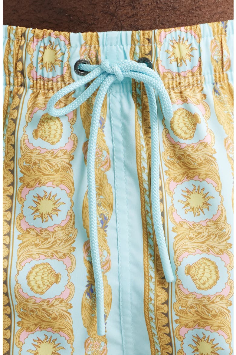 Printed Short Swim Trunks, Alternate, color, AQUA