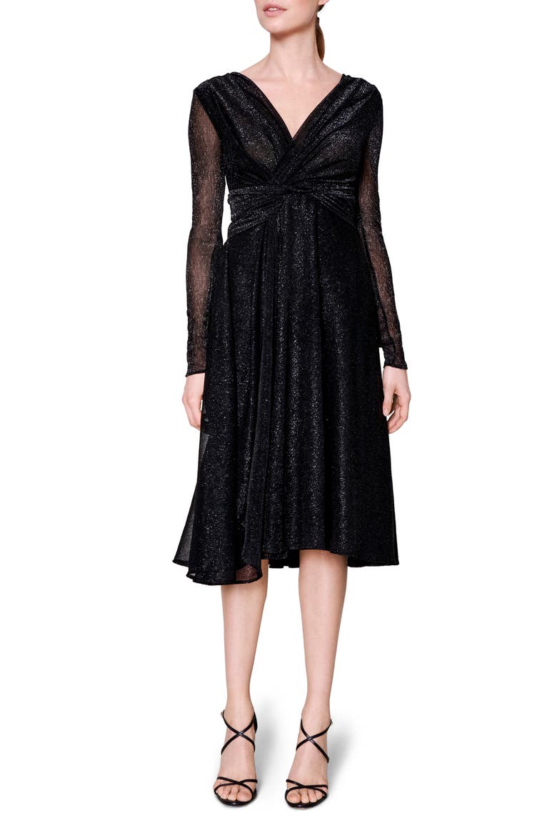 Metallic Voile Long Sleeve Dress, Main, color, BLACK