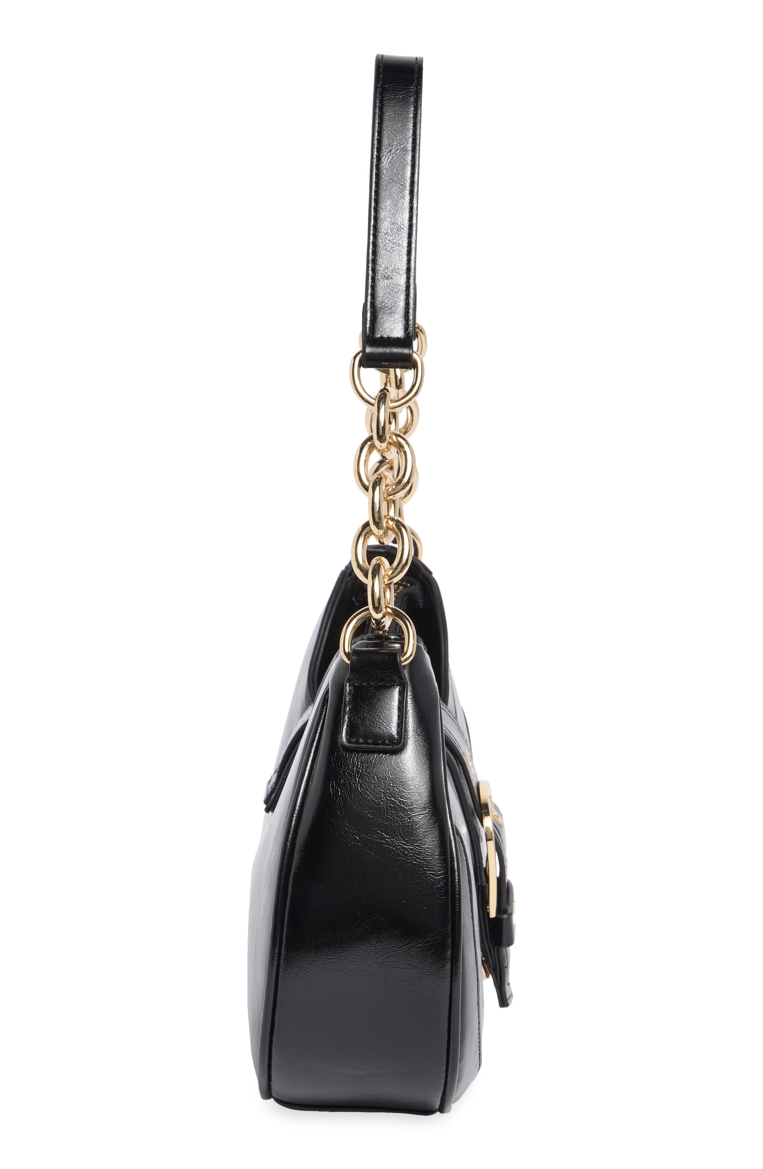 Bixhoma Faux Leather Shoulder Bag, Alternate, color, BLACK