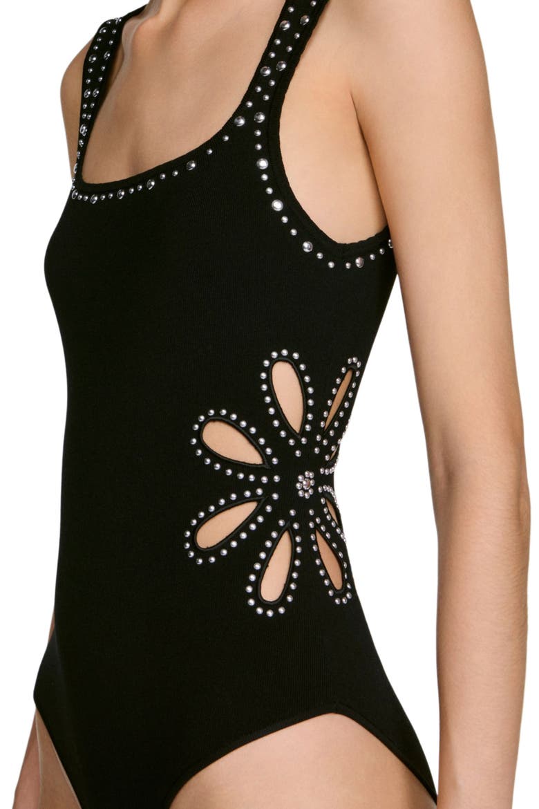 Studded knit bodysuit, Alternate, color, Black