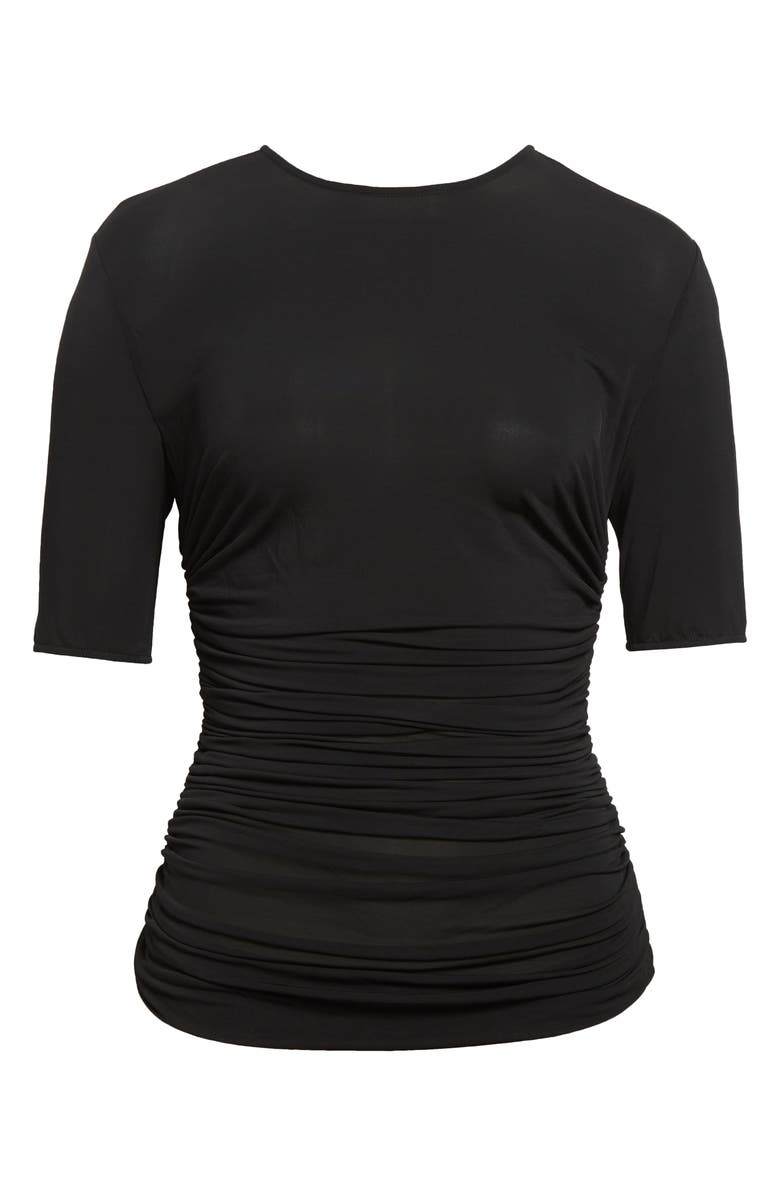 Alaïa Pleats Ruched Jersey T-Shirt, Main, color, Noir Alaia