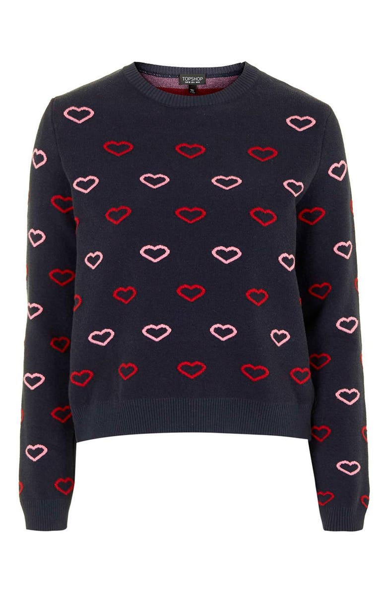 Topshop Embroidered Heart Sweater, Alternate, color,