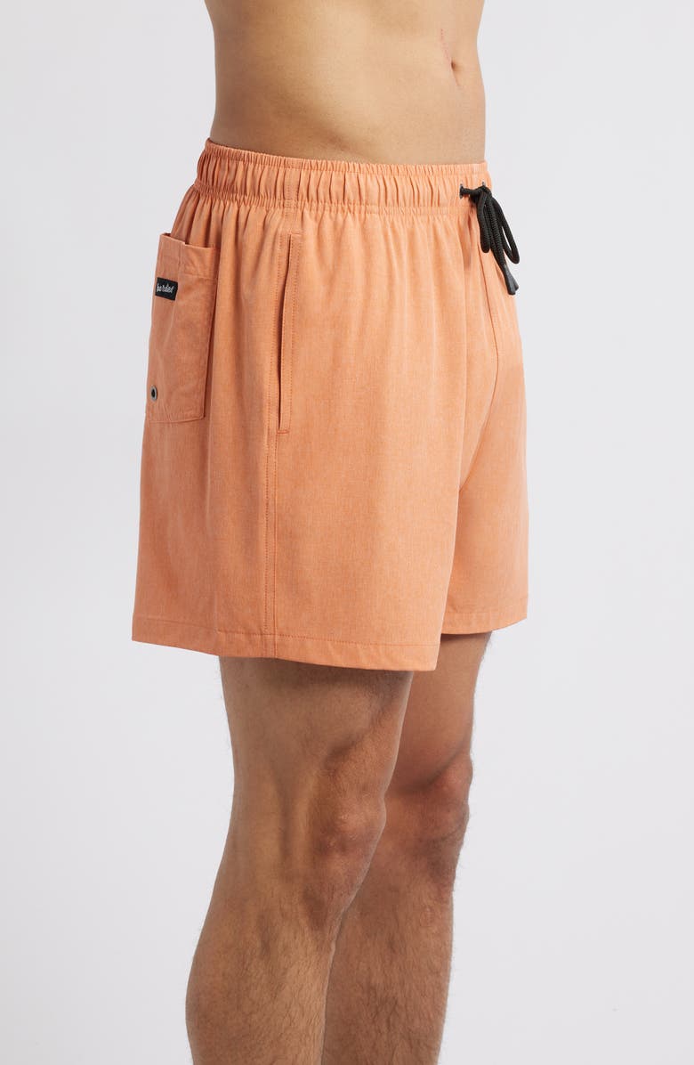 Boardies Sechura Solid Orange Premium Mid Length Swim Trunks, Alternate, color, Orange