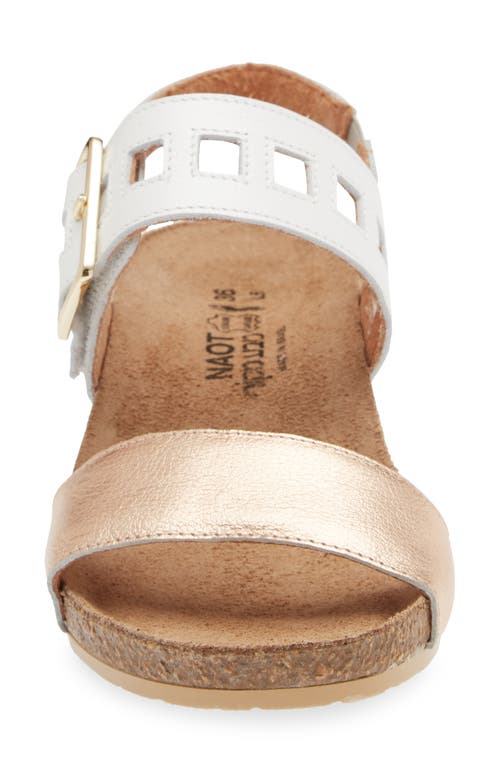 Naot Dynasty Wedge Sandal In Rose Gold/white Pearl/silver