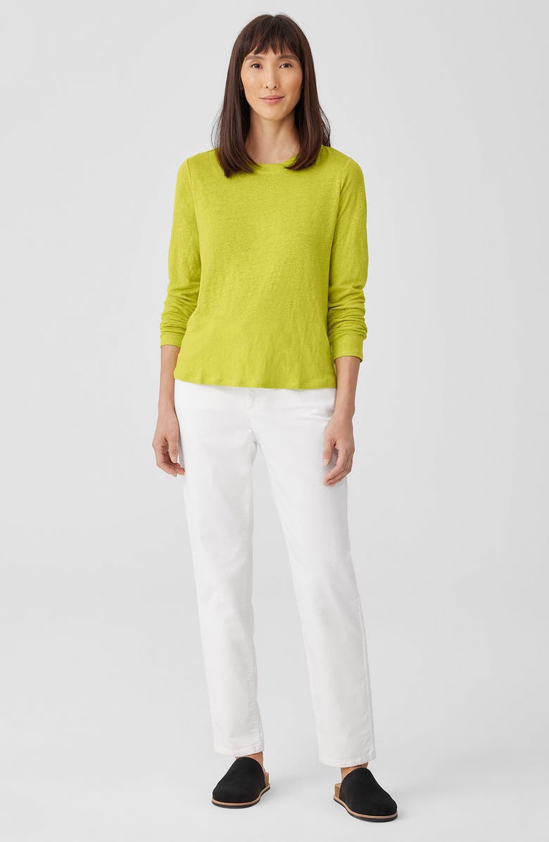 Eileen Fisher Organic Linen Long Sleeve T-Shirt, Alternate, color, Citron