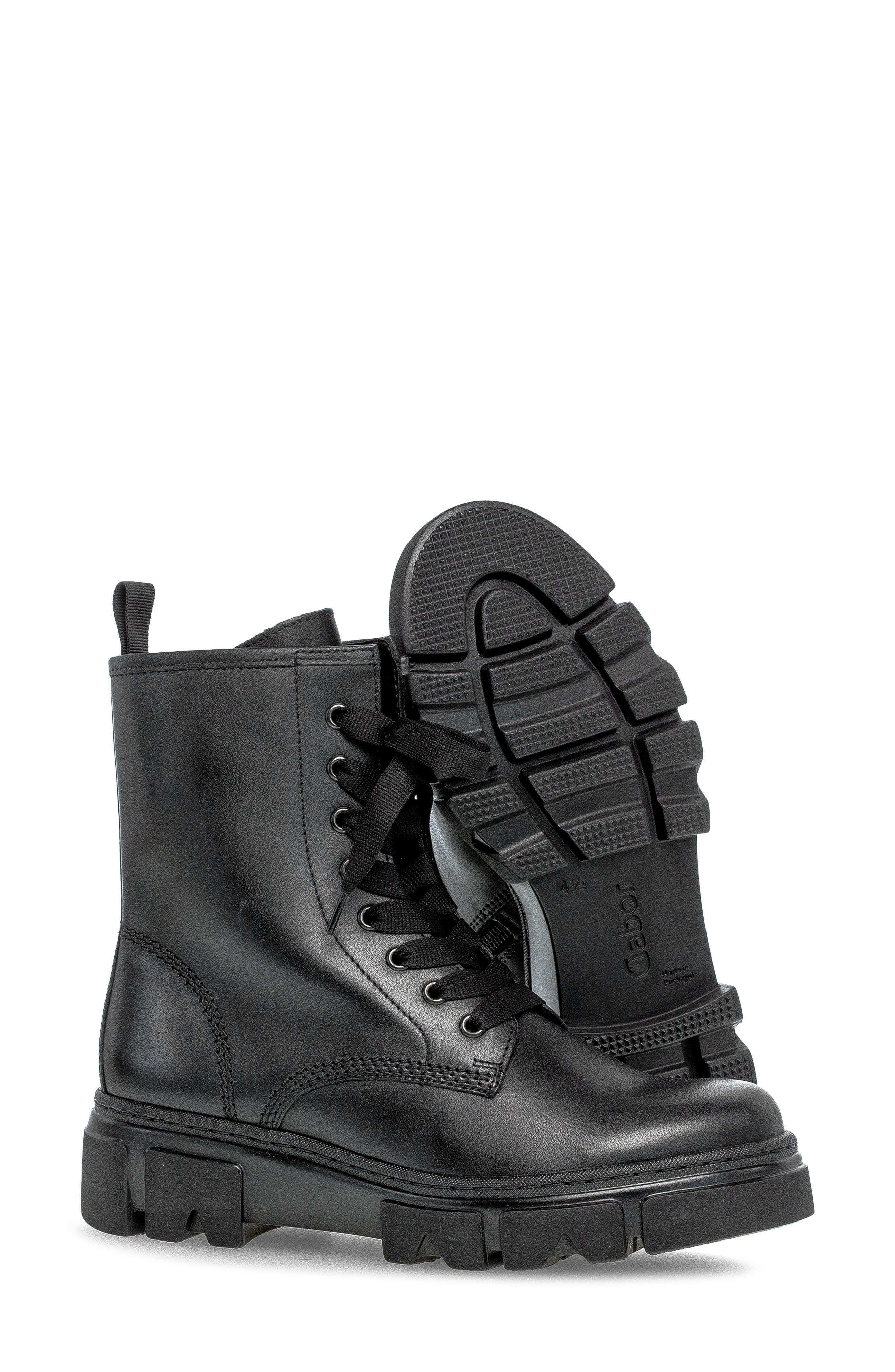 Gabor Leather Combat Boot, Alternate, color, Black