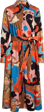 Etro Paisley Lotus Print Long Sleeve Midi Shirtdress