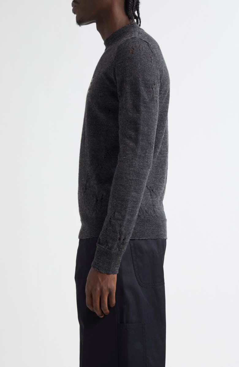 MM6 Maison Margiela Distressed Numeric Motif Virgin Wool Sweater, Alternate, color, Dark Grey Melange